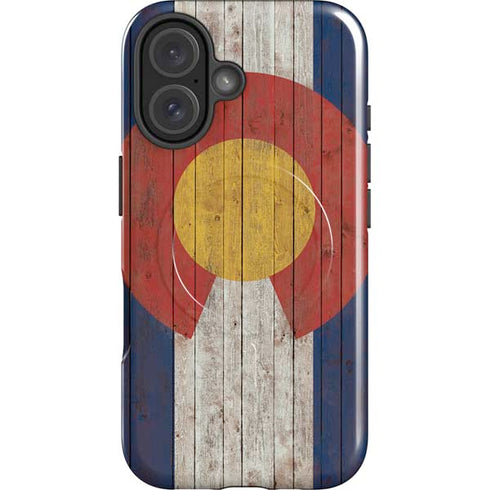 Colorado Flag Dark Wood iPhone 16 Plus Magsafe Impact Case