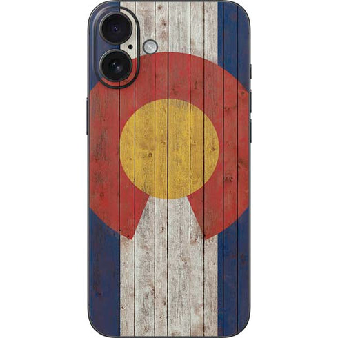 Colorado Flag Dark Wood iPhone 16 Plus Skin