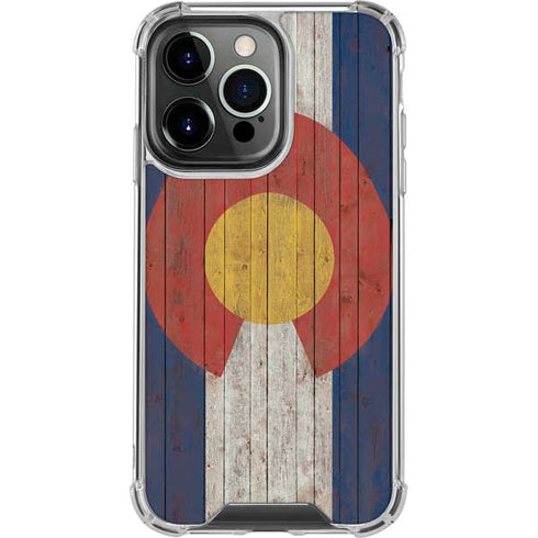 Colorado Flag Dark Wood iPhone 16 Pro Clear Case