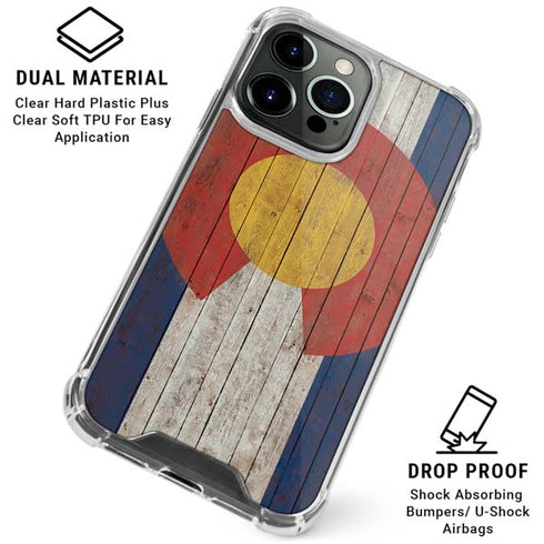 Colorado Flag Dark Wood iPhone 16 Pro Clear Case