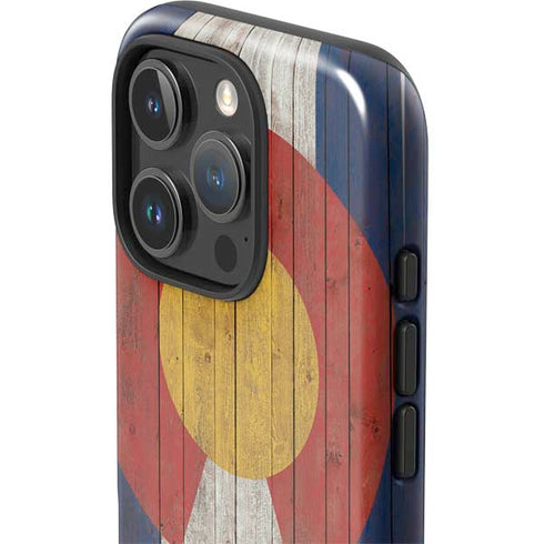 Colorado Flag Dark Wood iPhone 16 Pro Impact Case
