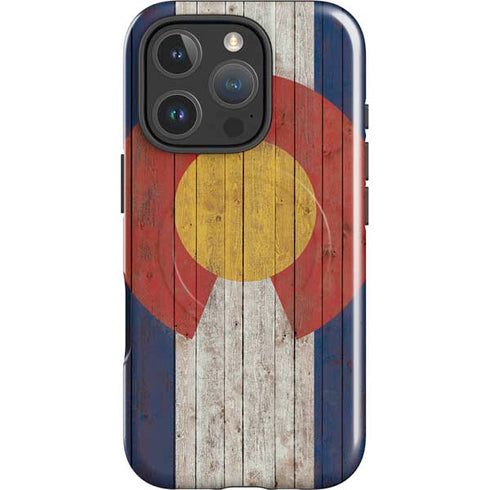 Colorado Flag Dark Wood iPhone 16 Pro Magsafe Impact Case