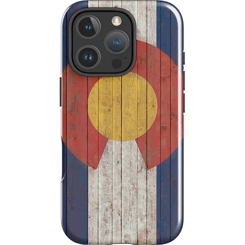 Colorado Flag Dark Wood iPhone 16 Pro Max Impact Case