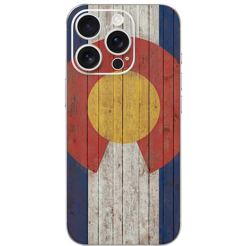 Colorado Flag Dark Wood iPhone 16 Pro Skin