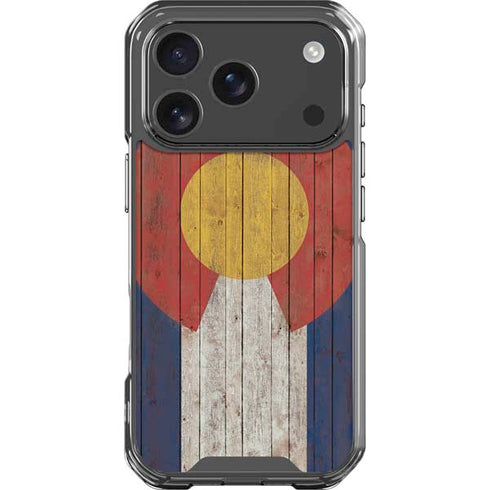 Colorado Flag Dark Wood iPhone 18 Pro Clear Case