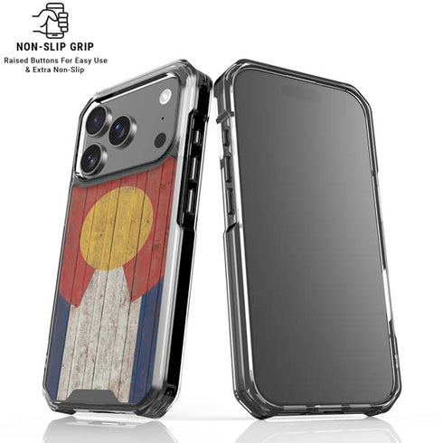 Colorado Flag Dark Wood iPhone 18 Pro Clear Case