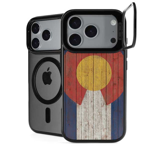 Colorado Flag Dark Wood iPhone 18 Pro Kickstand Case