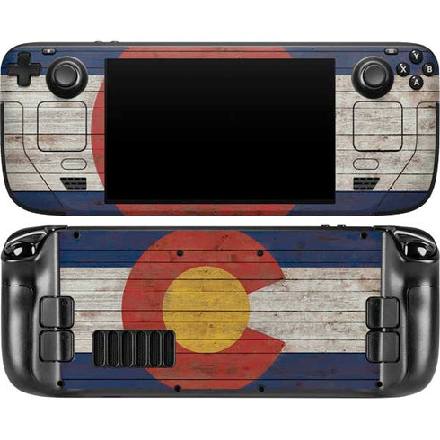 Colorado Flag Dark Wood Steam Deck Handheld Gaming Computer OLED Skin