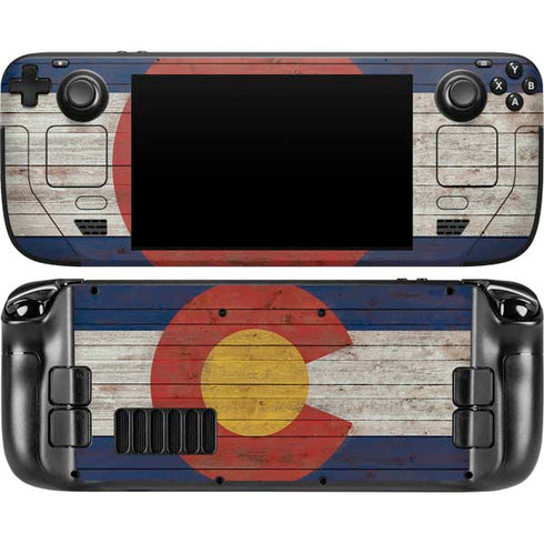 Colorado Flag Dark Wood Steam Deck Handheld Gaming Computer Skin