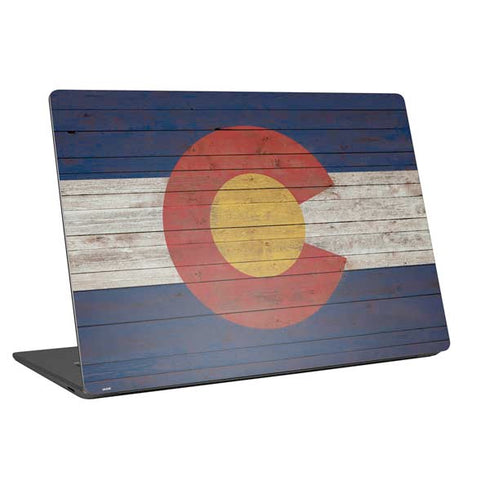 Colorado Flag Dark Wood Laptop Skins