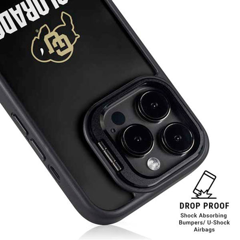 University of Colorado CU Logo on Black iPhone 15 Pro Kickstand Case