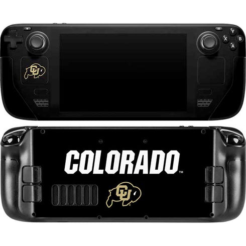 University of Colorado CU Logo on Black Steam Deck Handheld Gaming Computer Skin