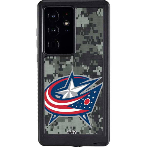 NHL Columbus Blue Jackets Camo Galaxy S24 Ultra Waterproof Case