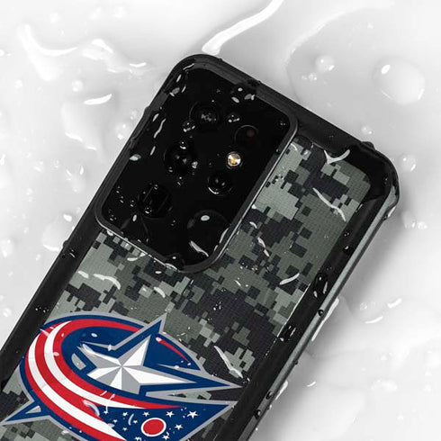 NHL Columbus Blue Jackets Camo Galaxy S24 Ultra Waterproof Case