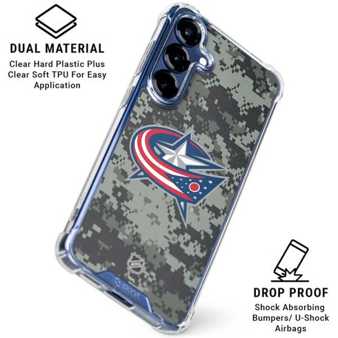 NHL Columbus Blue Jackets Camo Galaxy S25 Clear Case
