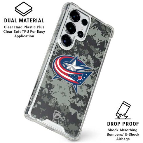 NHL Columbus Blue Jackets Camo Galaxy S25 Ultra Clear Case
