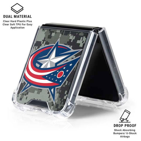 NHL Columbus Blue Jackets Camo Galaxy Z Flip6 Clear Case
