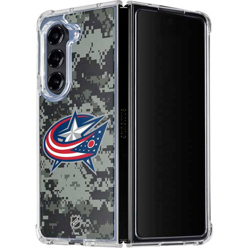 NHL Columbus Blue Jackets Camo Galaxy Z Fold5 5G Clear Case