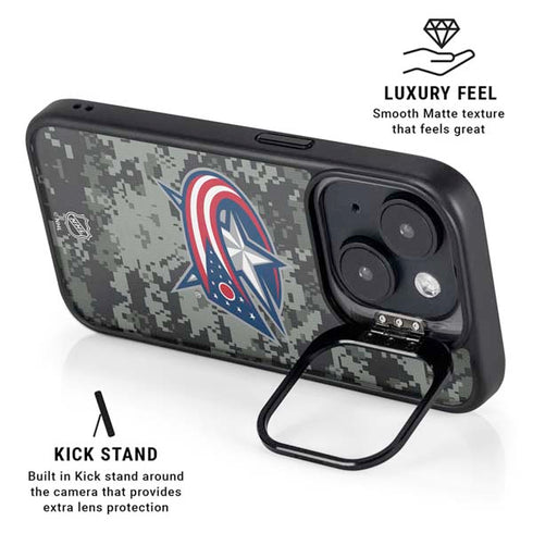 NHL Columbus Blue Jackets Camo iPhone 14 Kickstand Case