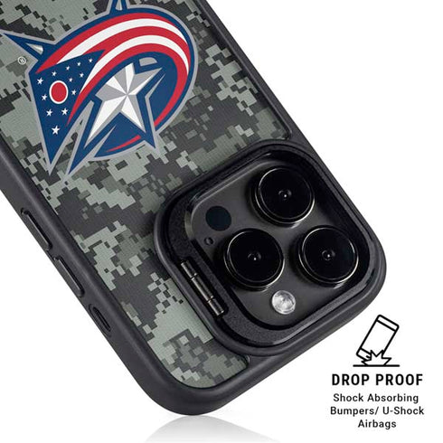 NHL Columbus Blue Jackets Camo iPhone 14 Pro Kickstand Case