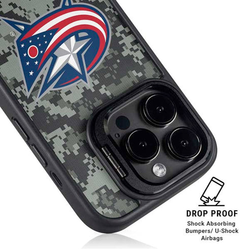 NHL Columbus Blue Jackets Camo iPhone 14 Pro Max Kickstand Case