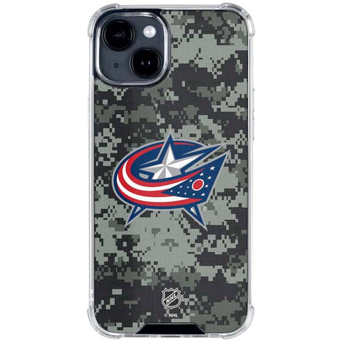 NHL Columbus Blue Jackets Camo iPhone 15 Clear Case