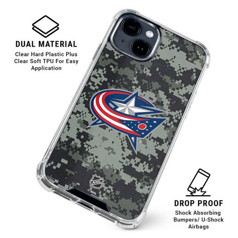 NHL Columbus Blue Jackets Camo iPhone 15 Clear Case