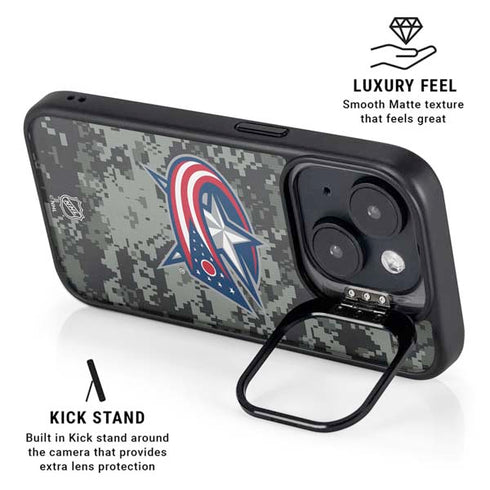 NHL Columbus Blue Jackets Camo iPhone 15 Kickstand Case