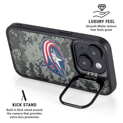 NHL Columbus Blue Jackets Camo iPhone 15 Plus Kickstand Case