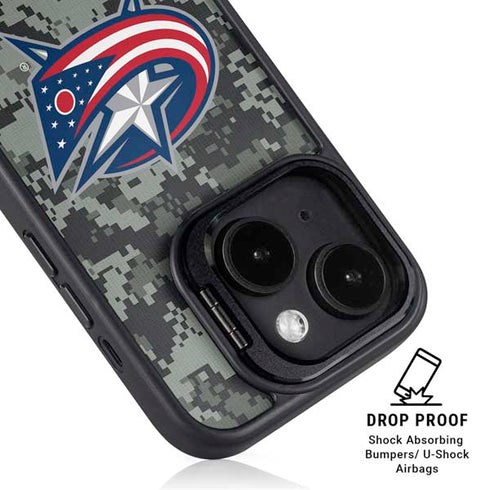 NHL Columbus Blue Jackets Camo iPhone 15 Plus Kickstand Case
