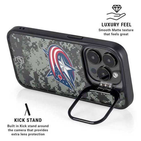 NHL Columbus Blue Jackets Camo iPhone 15 Pro Kickstand Case