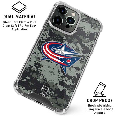 NHL Columbus Blue Jackets Camo iPhone 16 Pro Clear Case