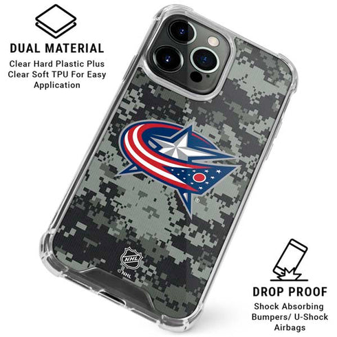 NHL Columbus Blue Jackets Camo iPhone 16 Pro Max Clear Case