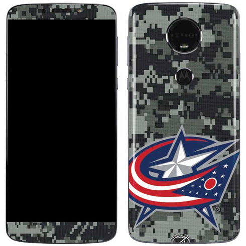 NHL Columbus Blue Jackets Camo Moto E5 Plus Skin