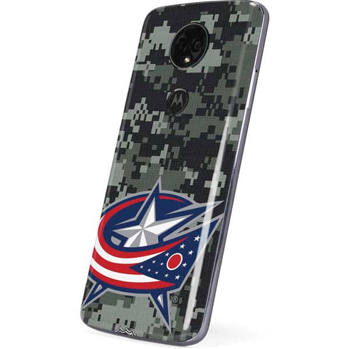 NHL Columbus Blue Jackets Camo Moto E5 Plus Skin