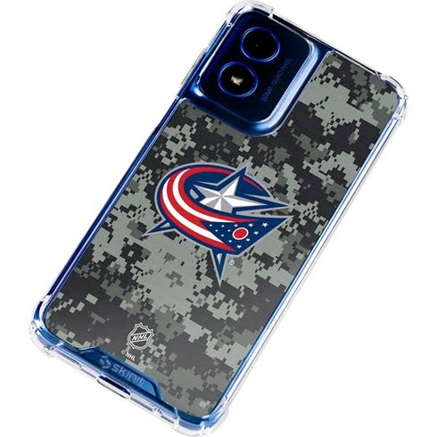 NHL Columbus Blue Jackets Camo Moto G 5G (2024) Clear Case