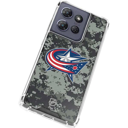 NHL Columbus Blue Jackets Camo Moto G Play 5G (2025) Clear Case