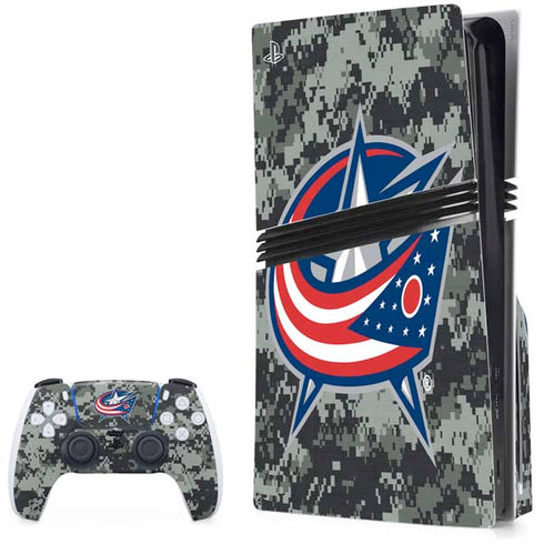 NHL Columbus Blue Jackets Camo PS5 Pro Disk Bundle Skin