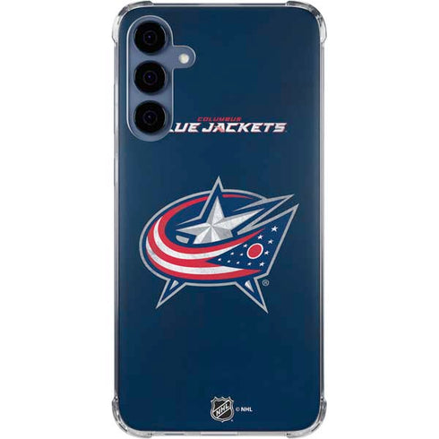 NHL Columbus Blue Jackets Distressed Galaxy A55 5G Clear Case