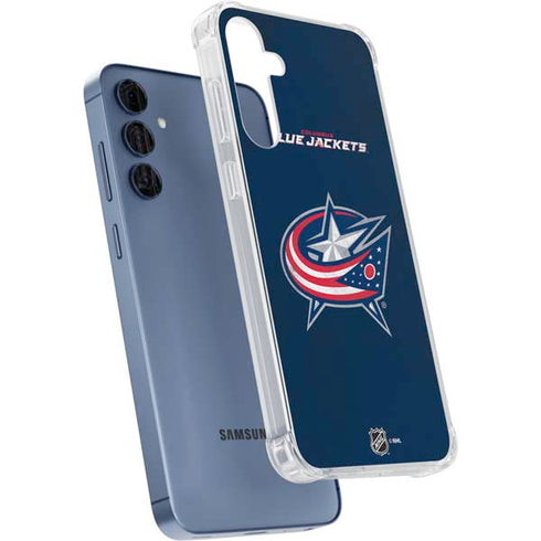 NHL Columbus Blue Jackets Distressed Galaxy A55 5G Clear Case