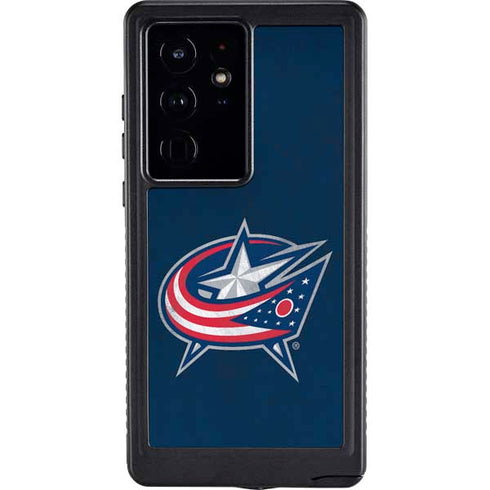NHL Columbus Blue Jackets Distressed Galaxy S24 Ultra Waterproof Case