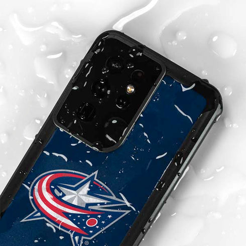 NHL Columbus Blue Jackets Distressed Galaxy S24 Ultra Waterproof Case