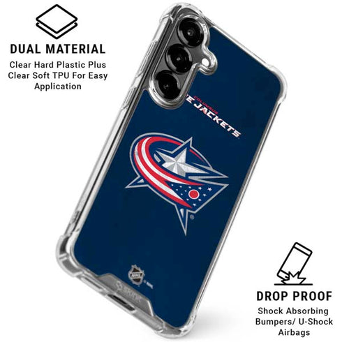 NHL Columbus Blue Jackets Distressed Galaxy S26 Plus Clear Case