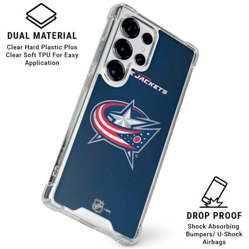 NHL Columbus Blue Jackets Distressed Galaxy S26 Ultra Clear Case