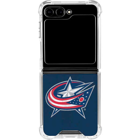 NHL Columbus Blue Jackets Distressed Galaxy Z Flip6 Clear Case
