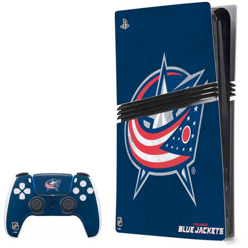 NHL Columbus Blue Jackets Distressed PS5 Pro Bundle Skin