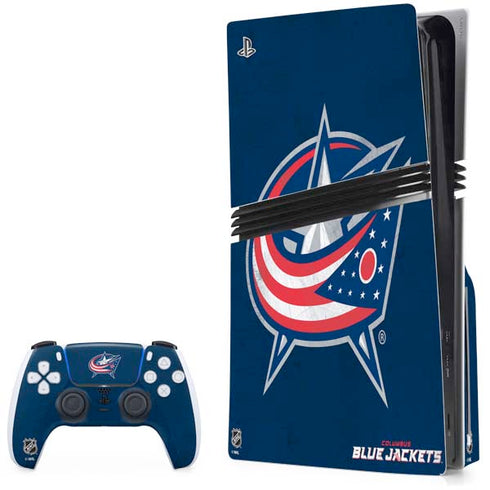 NHL Columbus Blue Jackets Distressed PS5 Pro Disk Bundle Skin
