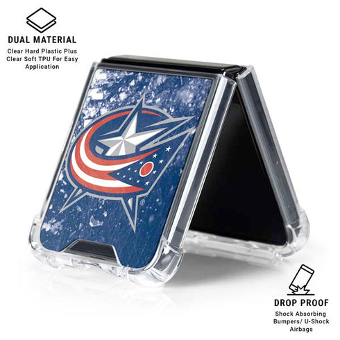 NHL Columbus Blue Jackets Frozen Galaxy Z Flip7 Clear Case