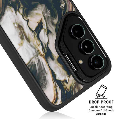 Copper and Black Marble Ink Galaxy S25 Kickstand Case