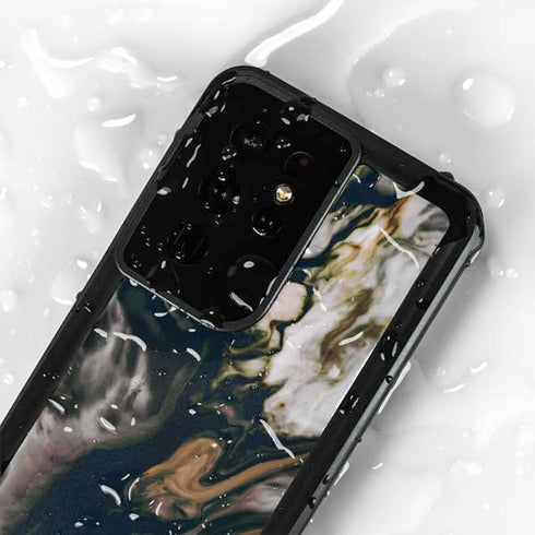 Copper and Black Marble Ink Galaxy S24 Ultra Waterproof Case